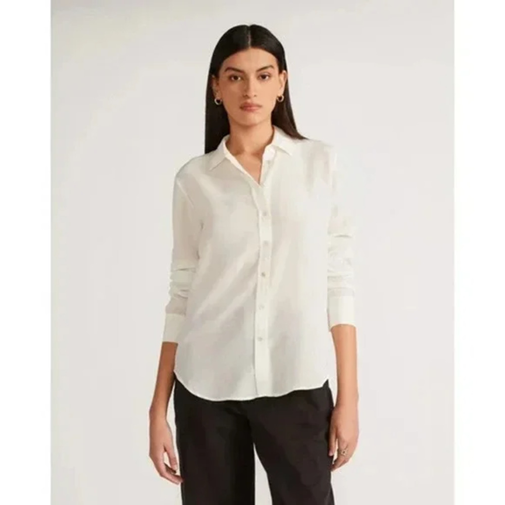 NWT Everlane Off-White The Clean Silk Relaxed Button Down Shirt Women's Size 16